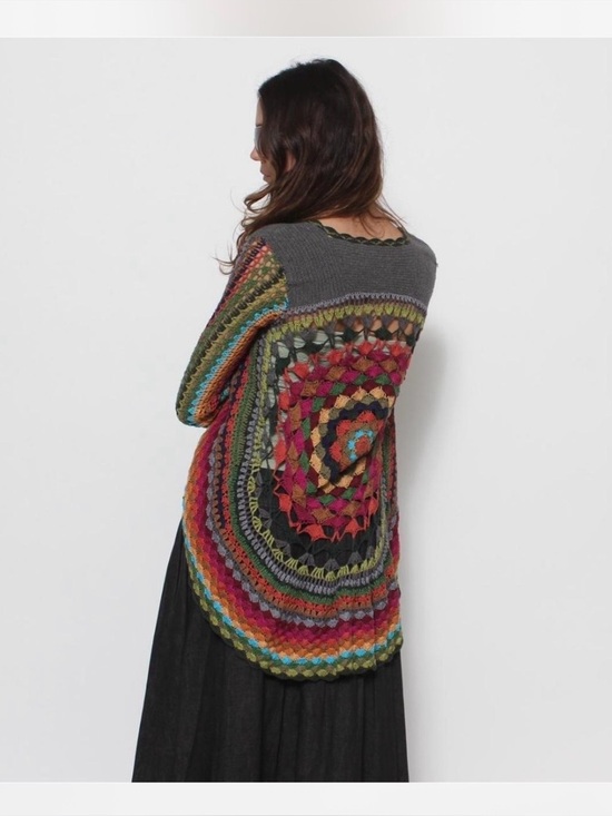 Forever 21 Sweaters - Forever 21 Multicolor Crochet-Back Knit Cardigan with Charcoal Yoke